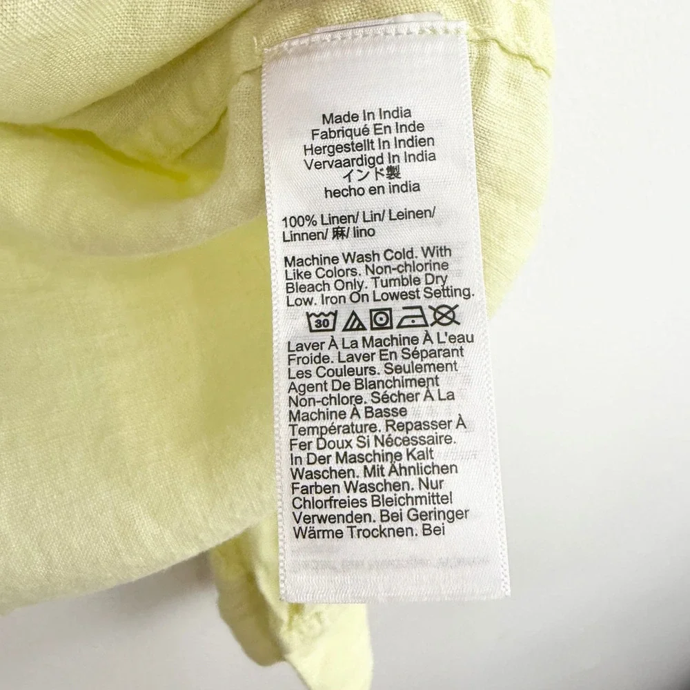 J.Crew 100% Linen Cabana Popover Top Pale Yellow Size Large